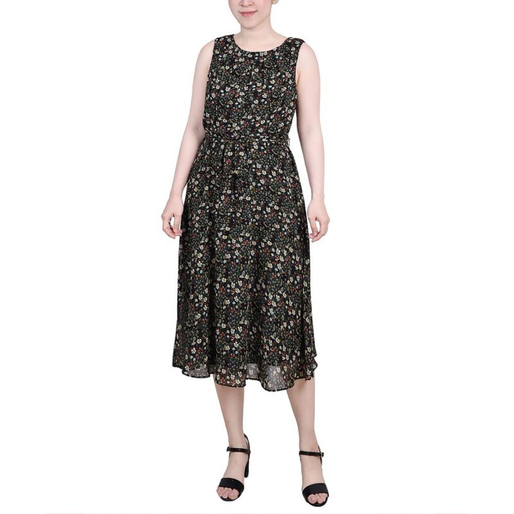 NY Collection Petite Sleeveless Chiffon Belted Dress